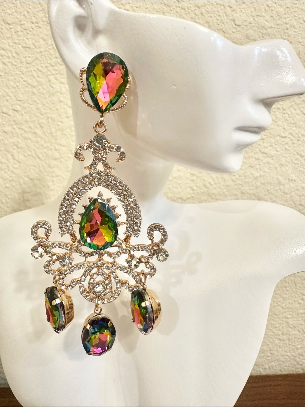 Multicolor Teardrop Crystal Chandelier Earrings
